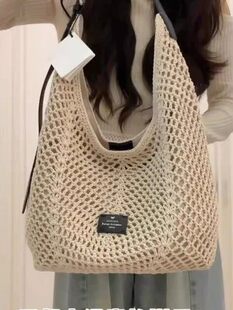Beach capacious woven one-shoulder bag, Korean style