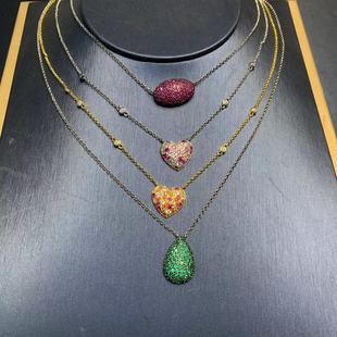 European and American version oval green necklace female colorful love clavicle chain purple pink heart-shaped green water drop necklace