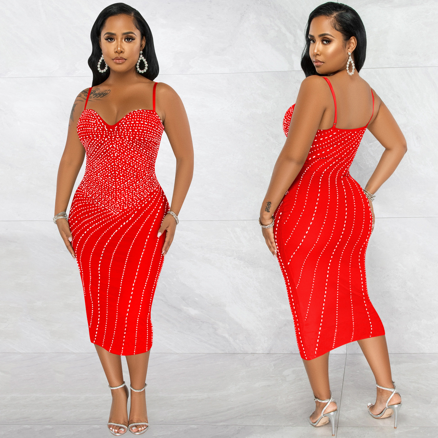 C5680 transfronteriza nueva ropa de mujer europea y americana deseo AliExpress Amazon sexy Sling caliente rhinestone vestido discoteca