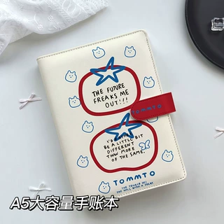 ins文字番茄大容量磁扣A5PU皮质活页替换笔记本记事本手账本本子