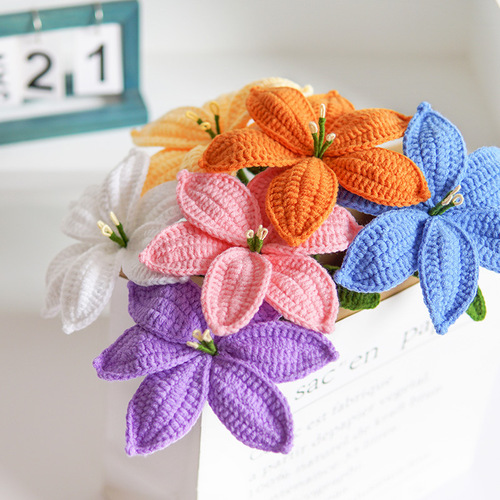 Cross-border handmade woolen crocheted milk cotton lily flower knitted ornaments for decoration, simulated bouquets, finished products, souvenir gifts
