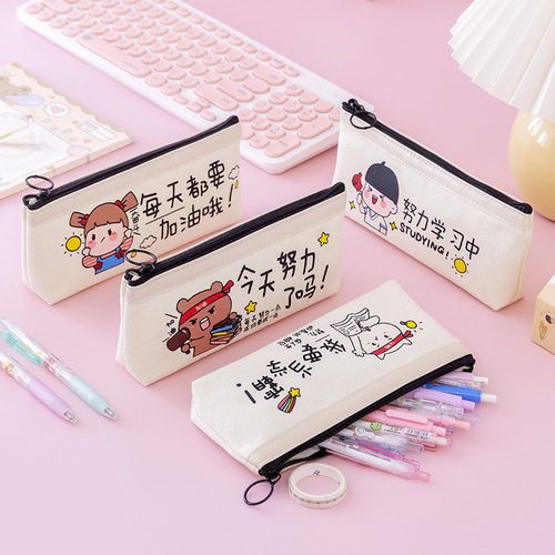 Creative academic pencil case ins style simple student stationery box large capacity pencil case canvas pencil case factory direct sale