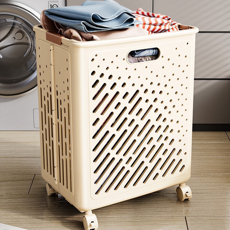 Cesta de ropa sucia plegable con ruedas de viento de crema Cesta de almacenamiento de ropa sucia Cesta de lavandería Cesta de almacenamiento de baño