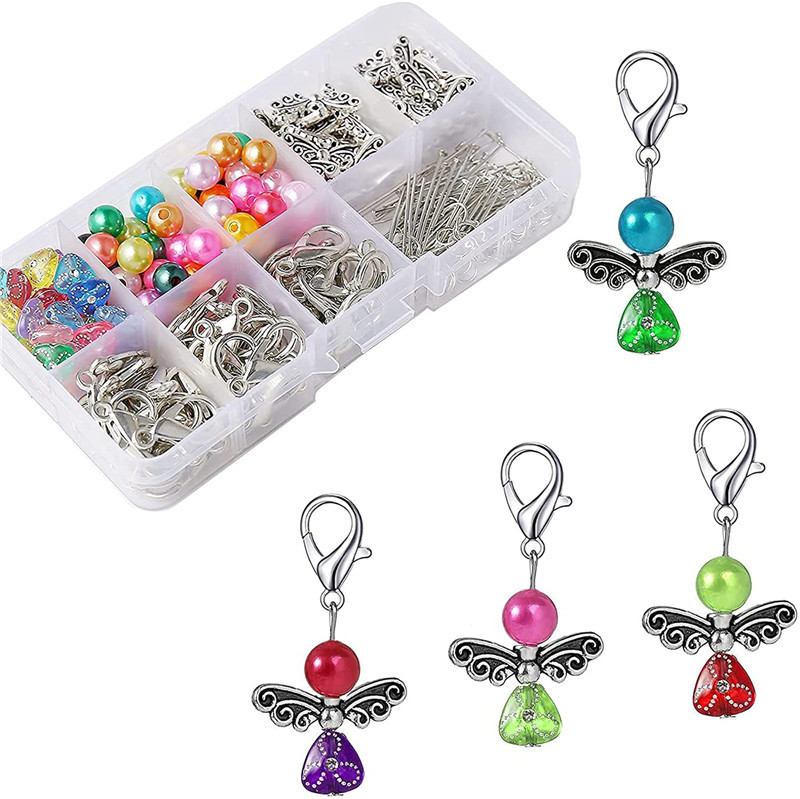 50sets Ángel de la guarda llavero hecho en casa imitación perla Ángel colgante DIY boda joyería collar artesanía