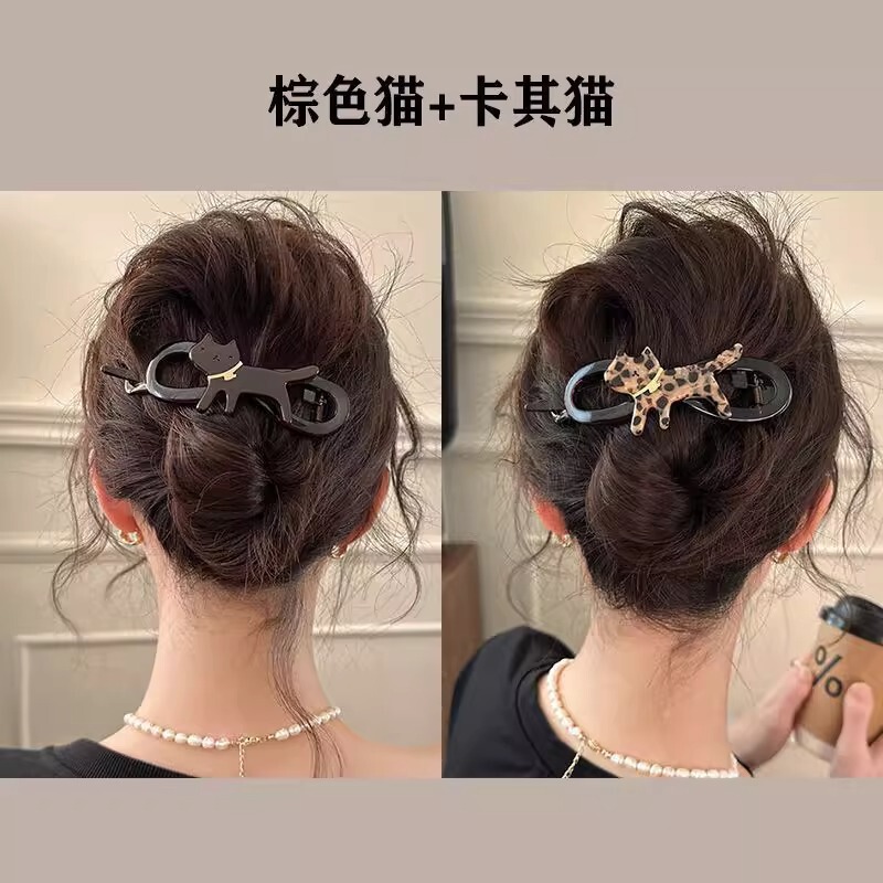 かわいい漫画の猫ツイストクリップ女性用大型ヘアクリップ2025新しいハイエンドの後頭部ヘアクリップ|undefined