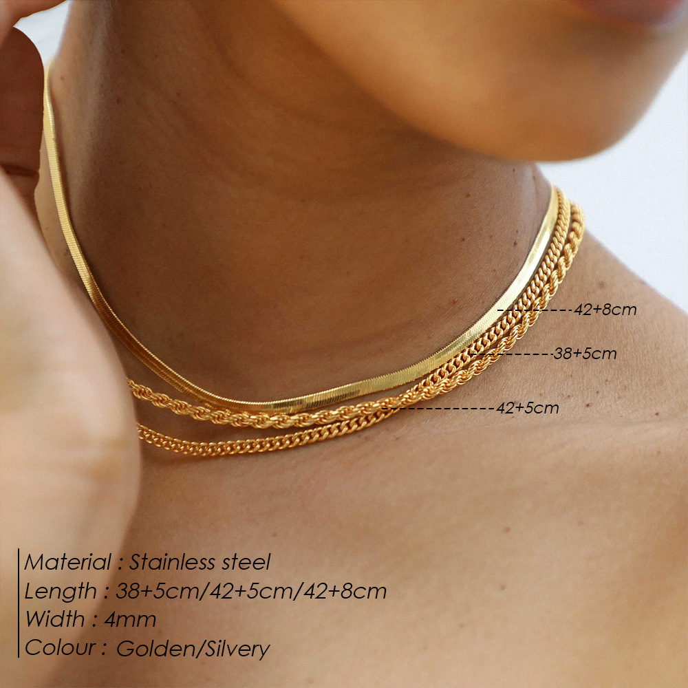 Geometric, Solid Color Pattern 316 Stainless Steel Geometric Solid Color Basic Simple Style Classic Style Paperclip Chain Snake Chain Double Layer Necklaces Chain Necklace For Women's