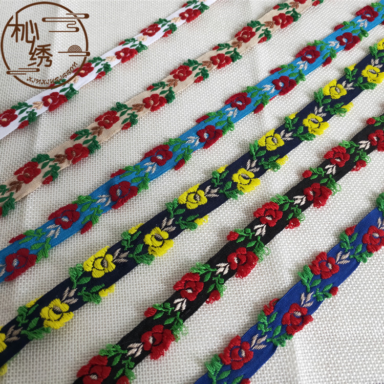 现货批发服装鞋帽镶边头饰DIY精美棉质玫瑰花藤1.8cm民族提花织带
