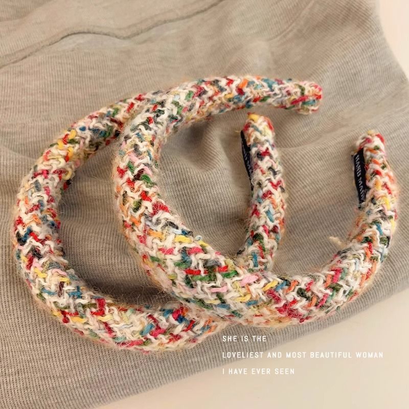 Sensibilidad de alto nivel para la niña arco iris tarjeta de cabello dulce color tejido banda ancha banda de cabello craneal alta banda de cabello prensada joyas de cabello