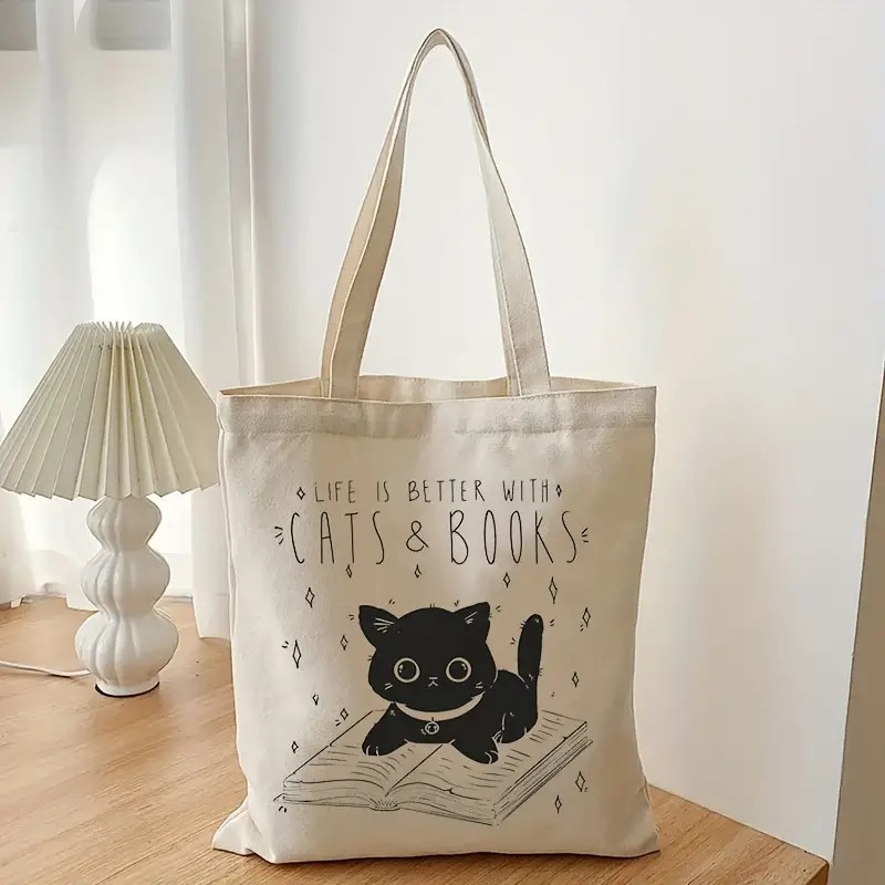 Transfronterizos Amazon gatos gráficos bolsas de lona bolsas de hombro bolsas plegables bolsas de tela impresas pueden almacenarse