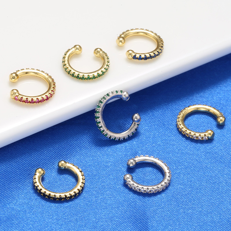 Simple Style C Shape Copper Gold Plated Zircon Ear clips 1 Pair