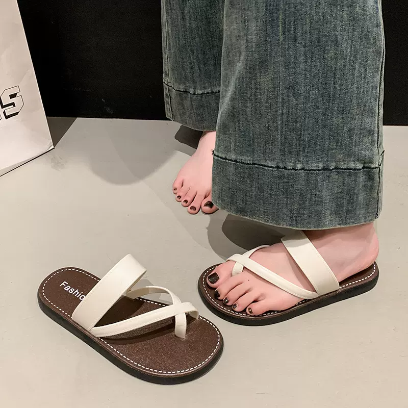 女款时尚平底简约轻便室内防滑交叉拖鞋女外穿夏季ins沙滩凉拖鞋