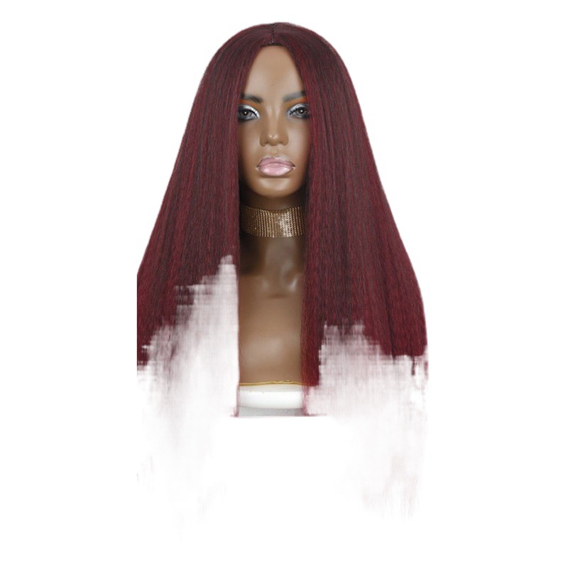 Peluca transfronteriza de moda europea y americana de las mujeres de fibra química sombrero negro de longitud media pelo liso yaki fabricante en stock