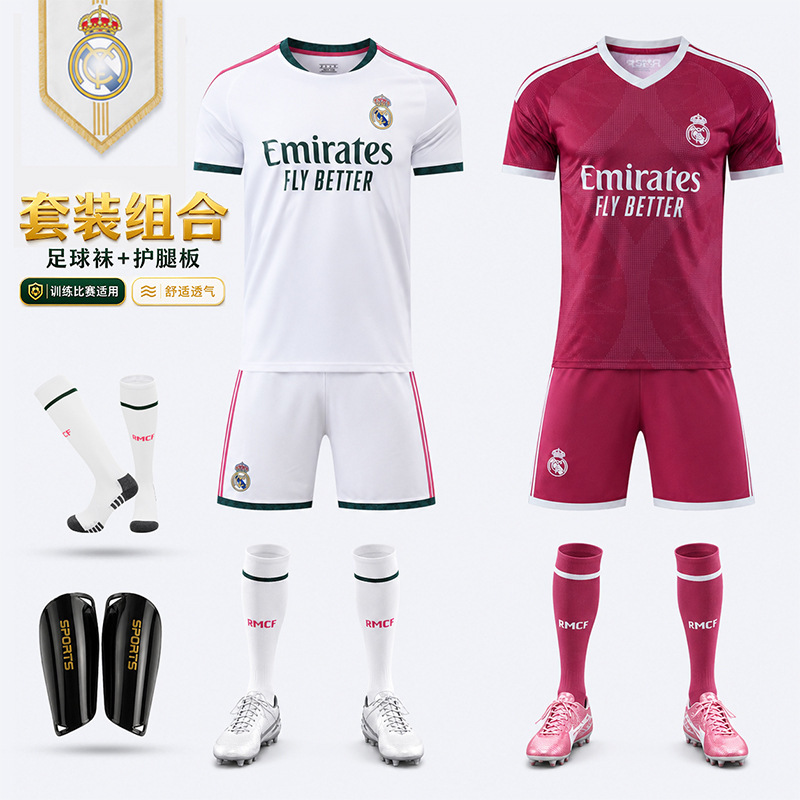 Football Uniform Set Real Madrid Jersey Cristiano Ronaldo No. 7 Mbappe Men's and Women's Children's Home and Away Sports Competition Training Uniform Football Uniform Set Real Madrid Jersey Cristiano Ronaldo No. 7 Mbappe Men's and Women's Children's Home and Away Sports Competition Training Uniform