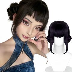 Skpop猎魔女团 zoe佐伊 cosplay假发 头皮顶 黑紫色 玫瑰网假发套