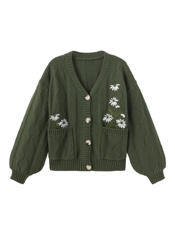 Women's Floral Embroidery Button Cardigan Casual Long Sleeve|undefined