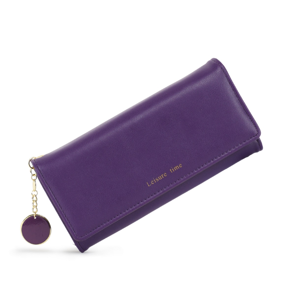 La billetera de la señora Labella, billetera larga coreana PU, bolso de tarjetas de estilo simple de color sólido, tres veces plegable.