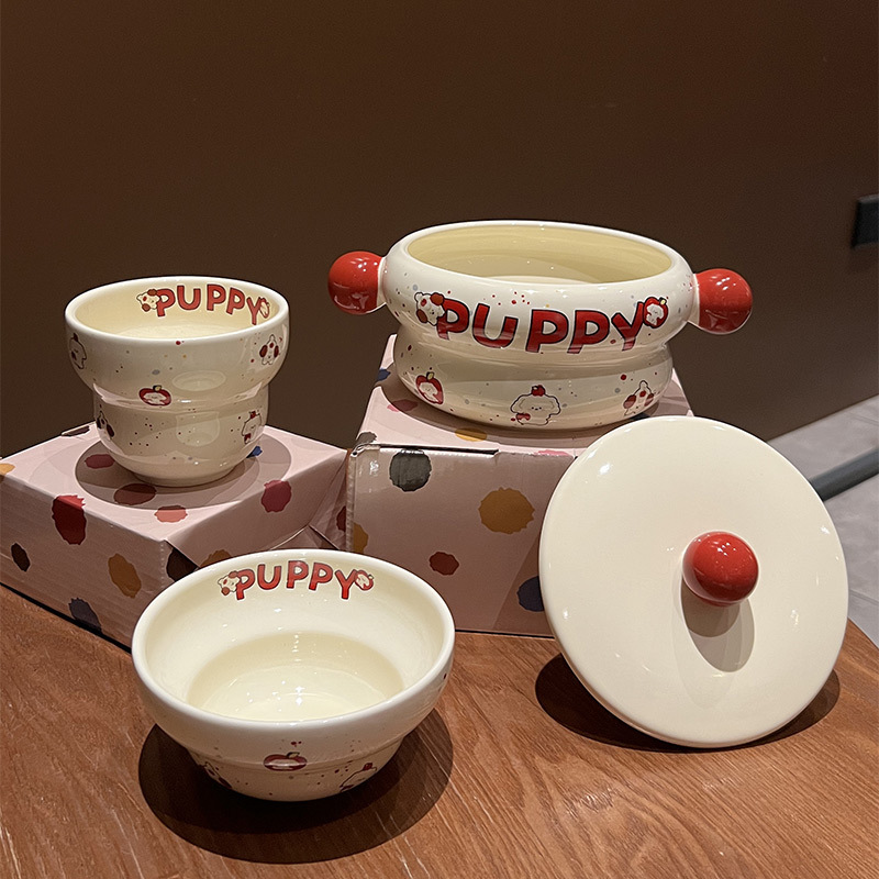 ご飯の碗のかわいいピン犬の食器insヨーグルトの碗の陶磁器の泡の碗のシリアルの果物のオート麦のデザートの碗の卸売り|undefined