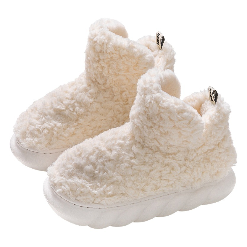 Botas de nieve de suela gruesa para mujer para el hogar de invierno cálido confinamiento forrado de vellón engrosado antideslizante zapatos acolchados de algodón para mujer
