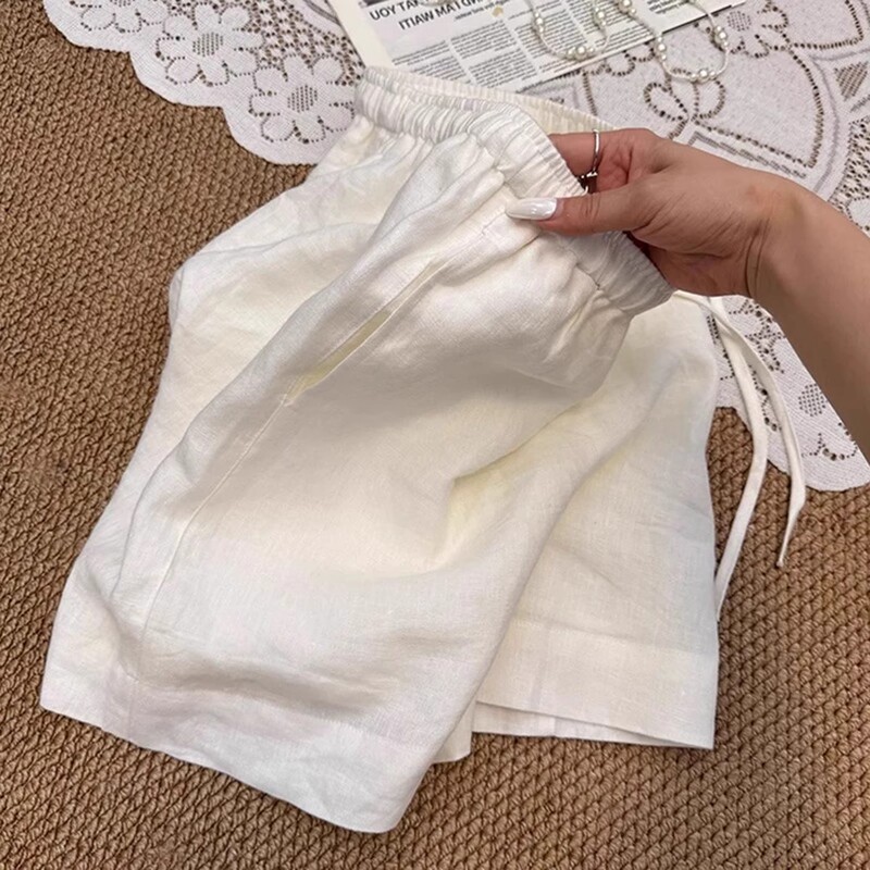 White Shorts for Women 2025 New Summer Thin High-Waisted Slimming A-Line Wide-Leg Pants Five-Point Pants