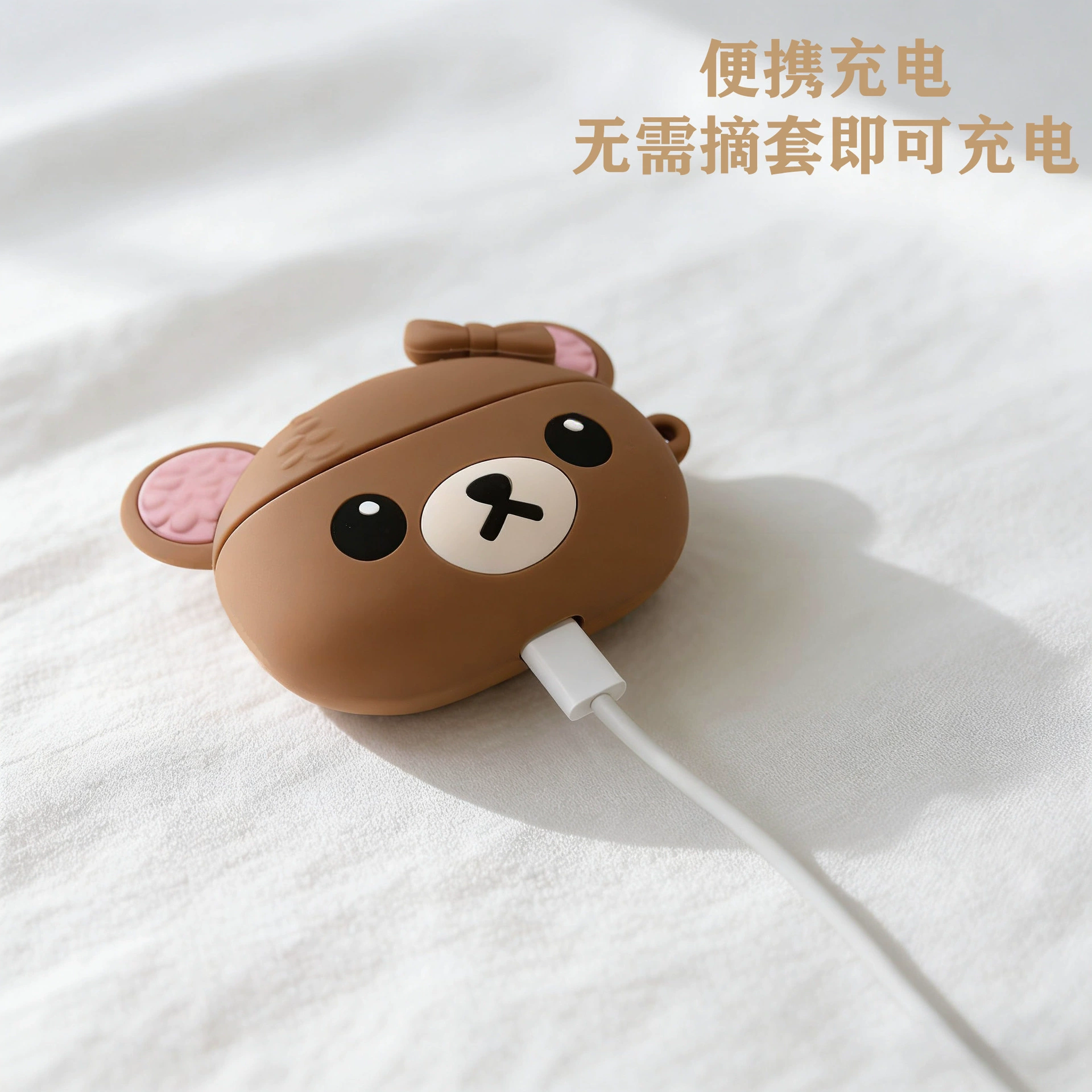 Apple, наушники, силиконовый защитный чехол в виде мультфильма, bluetooth, с маленькими медведями