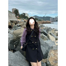 大码胖MM法式拼接长袖连衣裙秋冬小香风复古气质短裙显瘦遮肉微胖