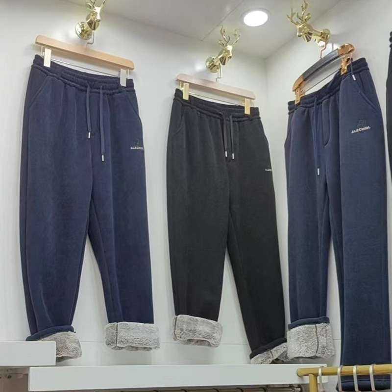 Winter Extra Thick Men's Cotton Pants with Fleece Lining, New Style Men's Casual Pants with Zipper, Genuine Silver Fox Fleece Men's Trousers