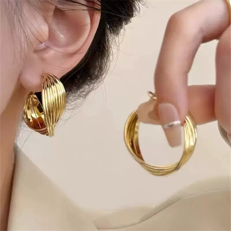 大嫂同款圈圈金属耳环金色耳圈女 925银针夸张气质高级感轻奢耳饰