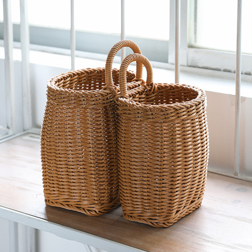 Factory-direct, internet-famous storage basket for onions, ginger, and garlic—kitchen wall-mounted basket, plastic & rattan-style wall-hanging flower basket