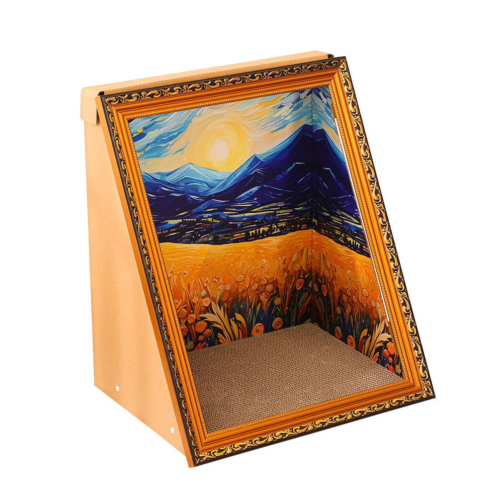 Pintura al óleo de celebridades de Internet Tablero de captura de gato Cuadro famoso Marco de fotos La guarida para gatos se puede reemplazar con garras de pulido de gatos Papel corrugado Juguetes para gatos Dos en uno