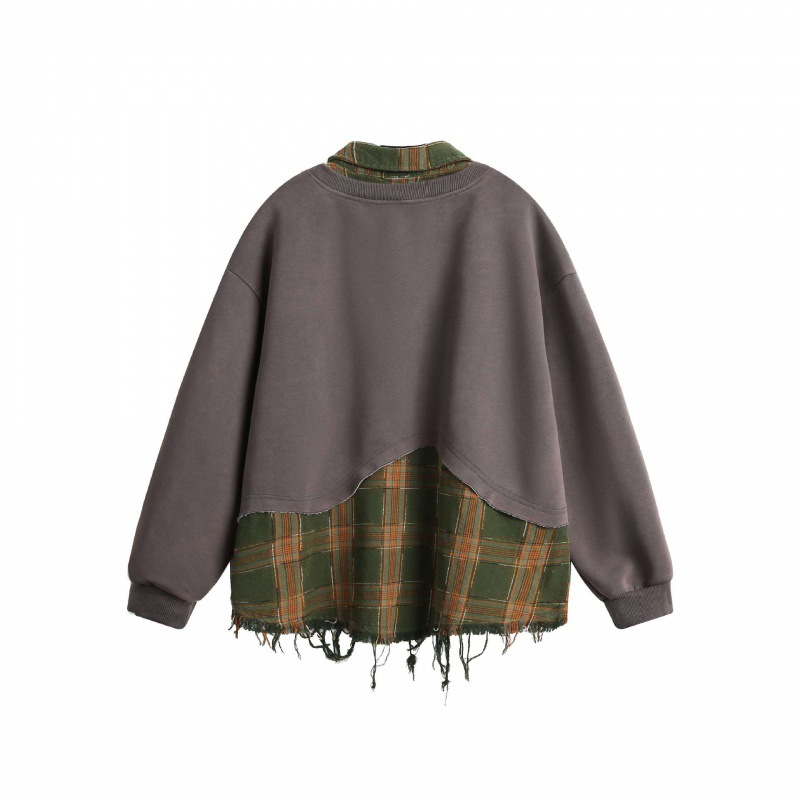 Spring new product pullover fake two-piece lapel top spliced ​​casual and fashionable sweatshirt for men and women A009-W484