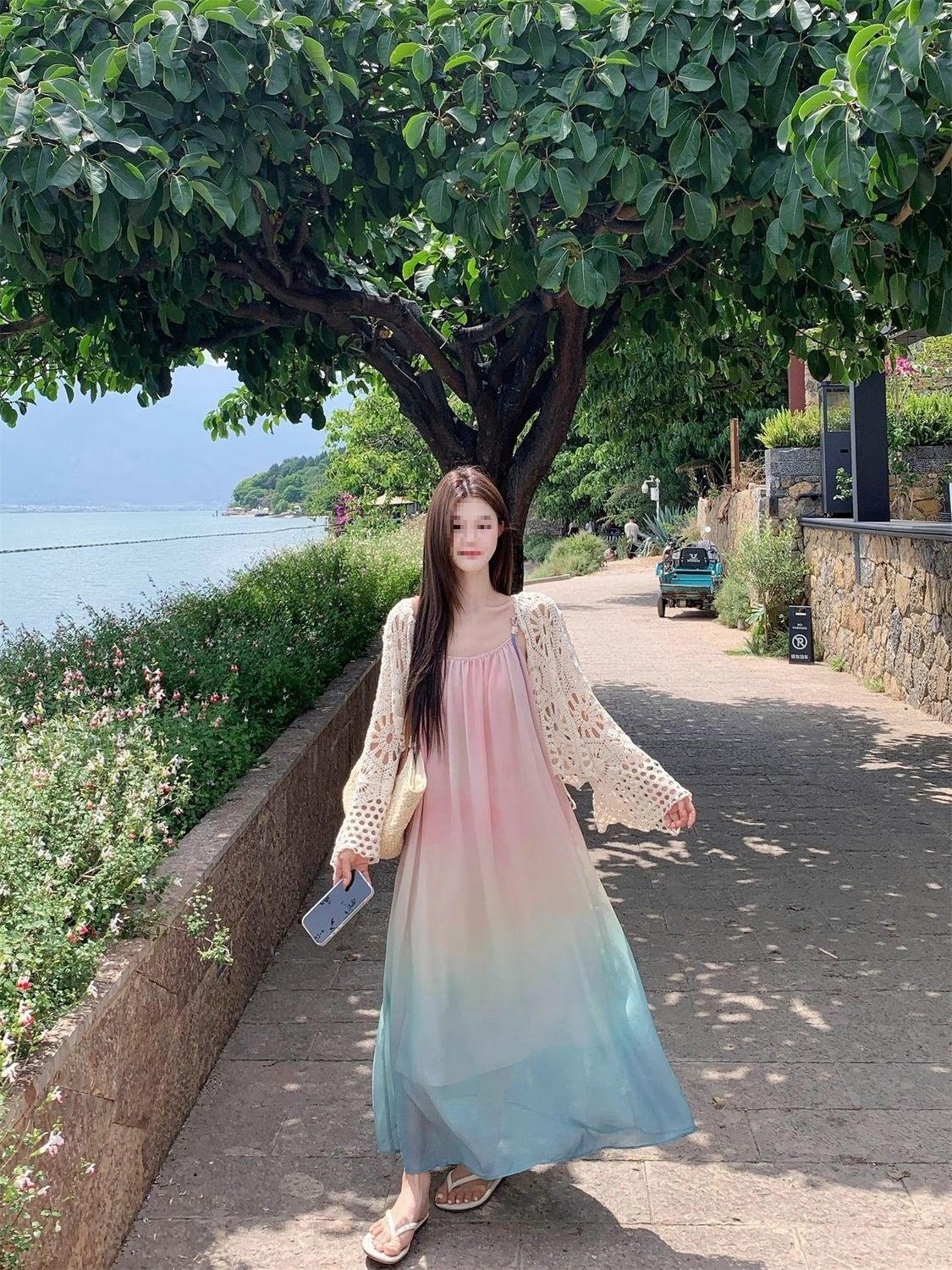 Đầm maxi nữ dây treo họa tiết ombre loang màu phong cách biển — Đầm voan (Version), Đầm voan (phiên bản thường) chi tiết 5