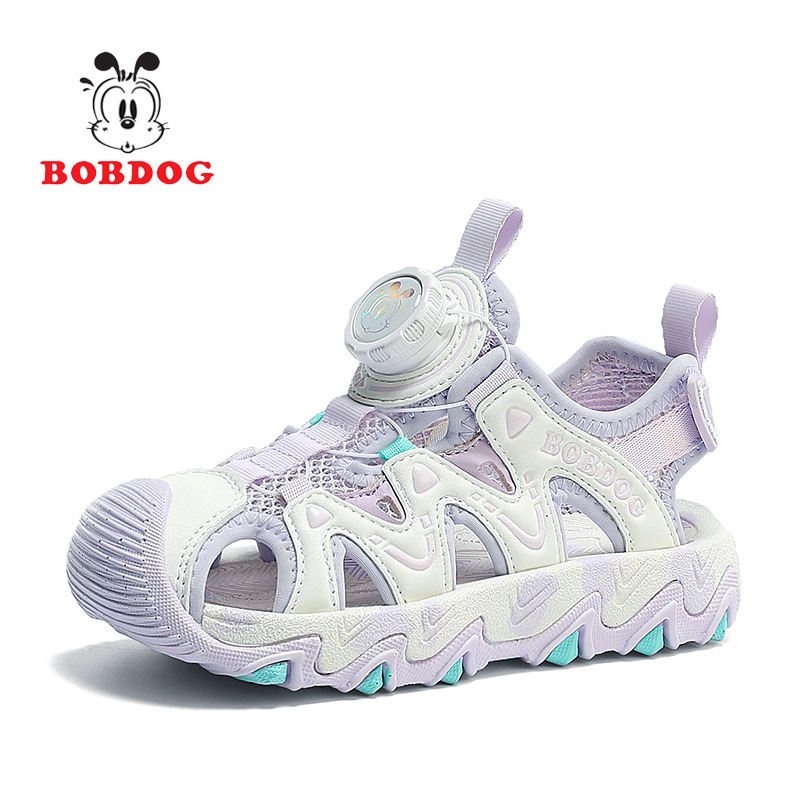 Sandalias Babudou para niño verano nuevo estilo antideslizante botón de suela suave sandalias Baotou zapatos de playa princesa para niñas grandes y medianas