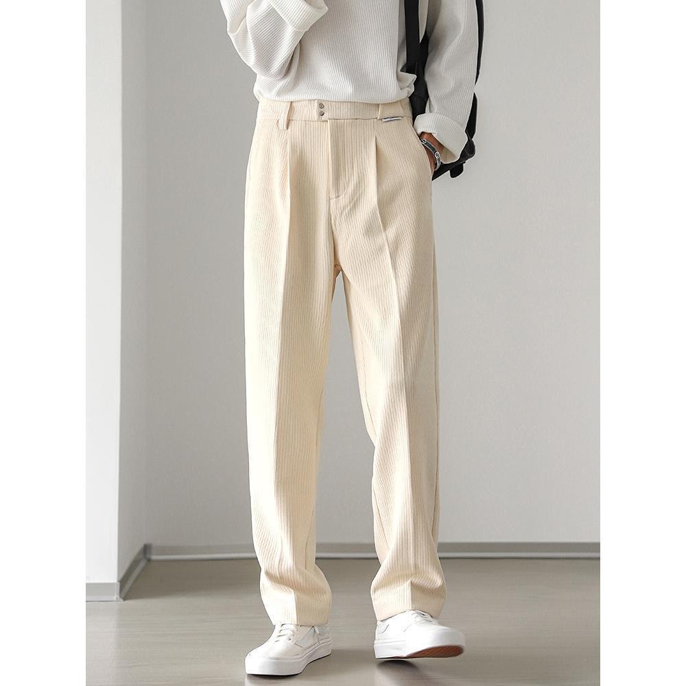 Casual pants men's autumn and winter loose wide-leg pants Japanese simple solid color straight corduroy suit pants fashionable one-piece delivery
