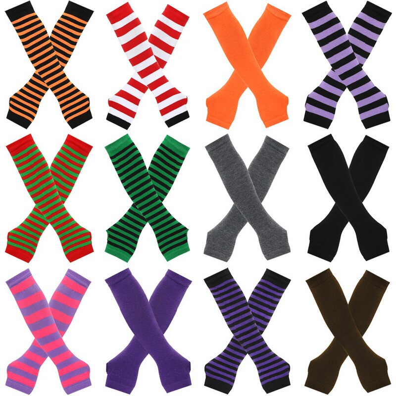 32CM Autumn and Winter Long Gloves Knitted Gloves Fake Sleeve Dark Style Arm Cover Striped Gloves