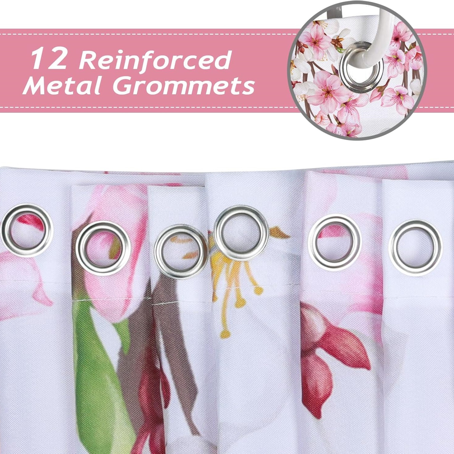 Suministro transfronterizo de cortinas de ducha con diseño de flor de cerezo rosa, cortinas de baño japonesas con diseño floral de primavera, textiles de baño de tela de poliéster