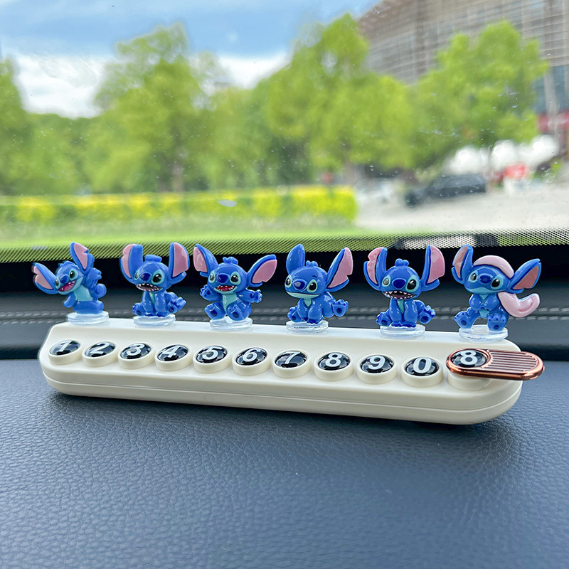 Cartoon Stitch Temporary Parking Number Plate, Cute and Creative Personalized Car Moving Phone Plate, Aromatherapy Car Interior Decoration