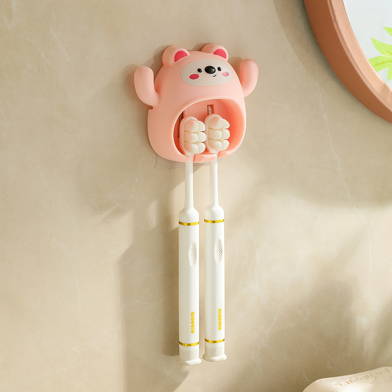 クマ歯ブラシホルダー歯ブラシ収納ラック家庭用壁掛けパンチフリー歯ブラシカップホルダー浴室浴室歯ブラシホルダー|undefined
