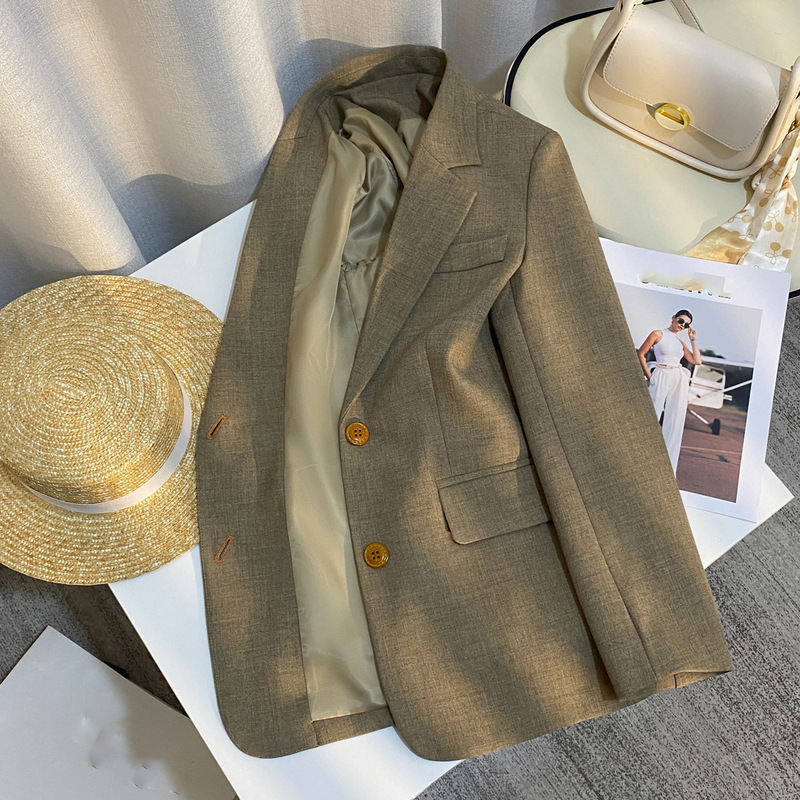2024 Autumn New Gray Green High-Quality Textured Blazer Women's Commuting Casual White Popular Suit Top