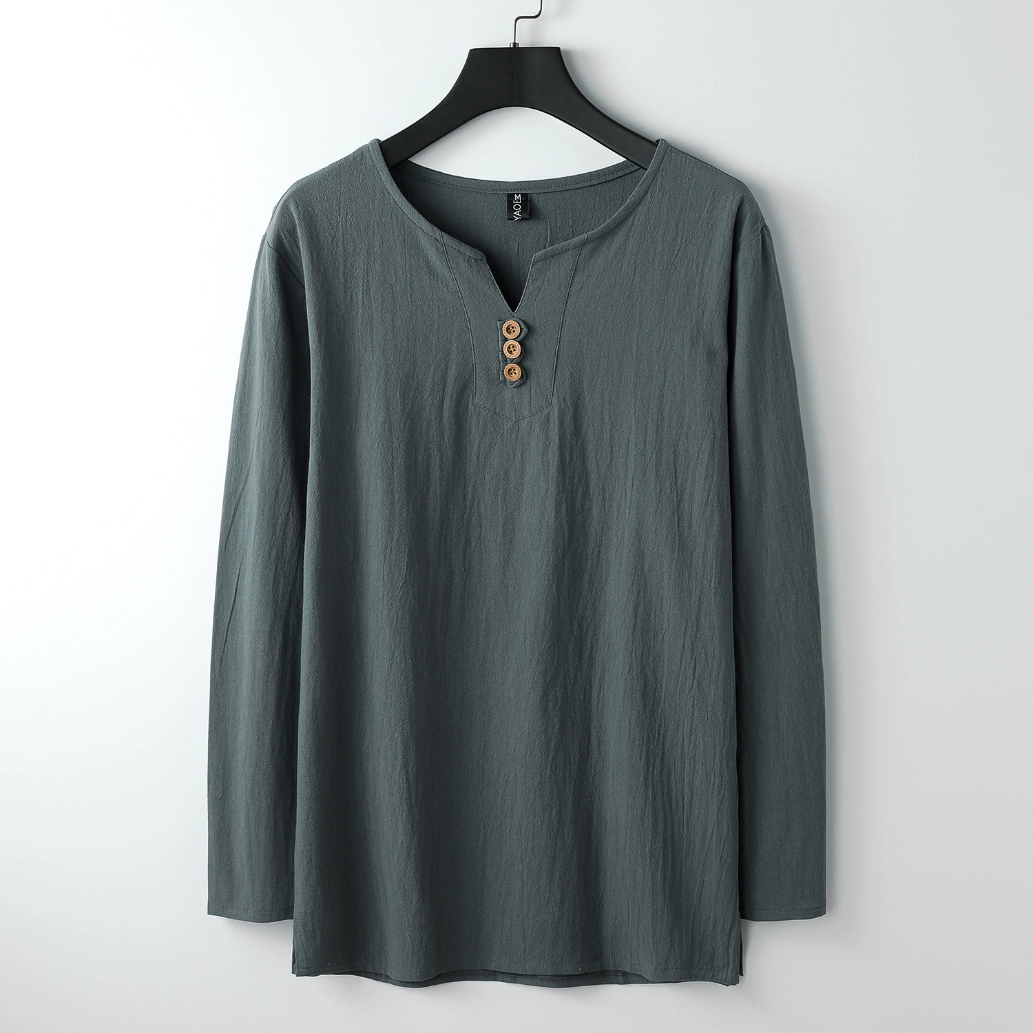 Льняная футболка с длинными рукавами, мужская летняя свободная тонкая футболка с v-образным вырезом в китайском стиле, мужская художественная мужская футболка из хлопка и льна