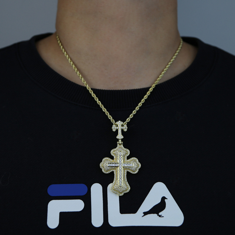 30g Weight Zircon Inlay Material Hip-hop Cross Copper Inlay Zircon Men's Pendant Necklace