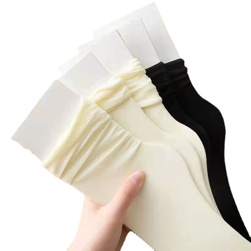 Spring and Summer Four Seasons Pile Socks Women's Rolled Edge Mid-Length Women's Socks JK Trendy Retro Korean Style Velvet Ice Socks 