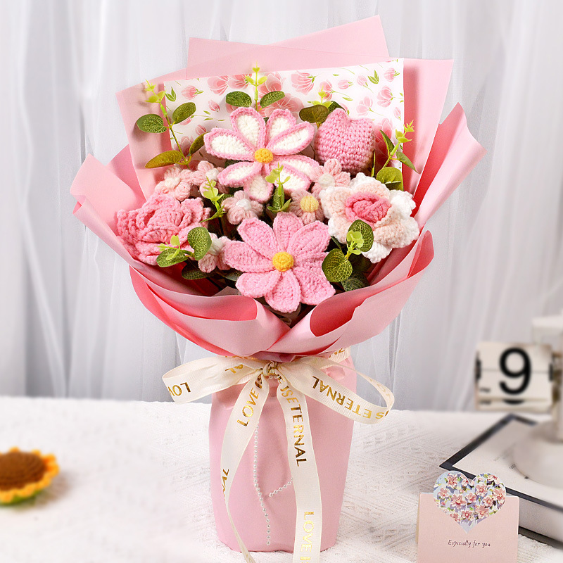Productos transfronterizos acabados de lana tejido flores hechas a mano girasol trenzado regalos de vacaciones decoración flores falsas al por mayor