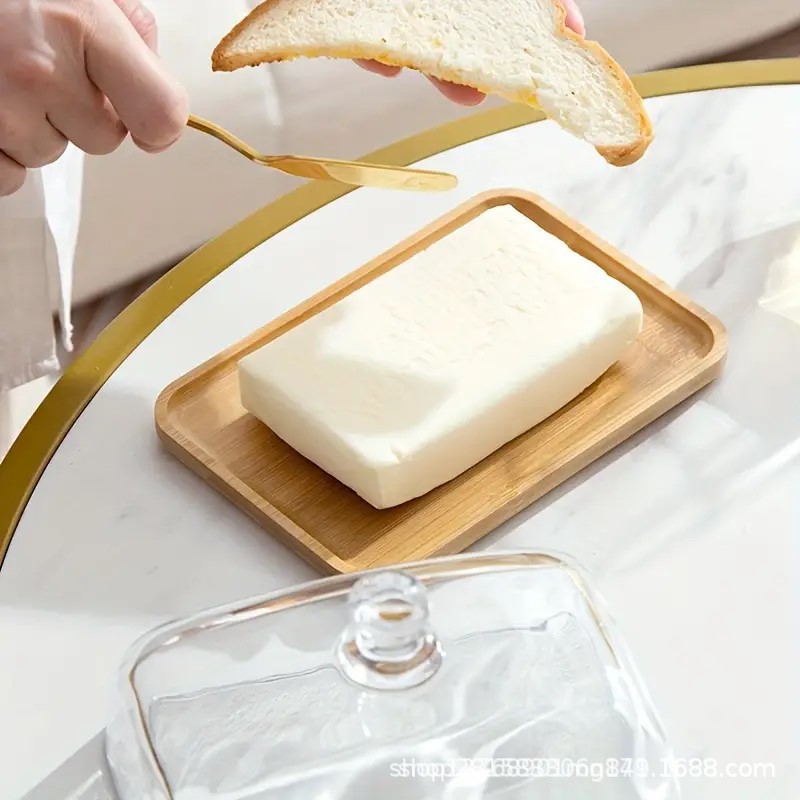 Plato de pastel rectangular de bambú con cubierta de vidrio, plato de frutas para té de la tarde, cubierta de postre, plato de muestra de prueba. image 3