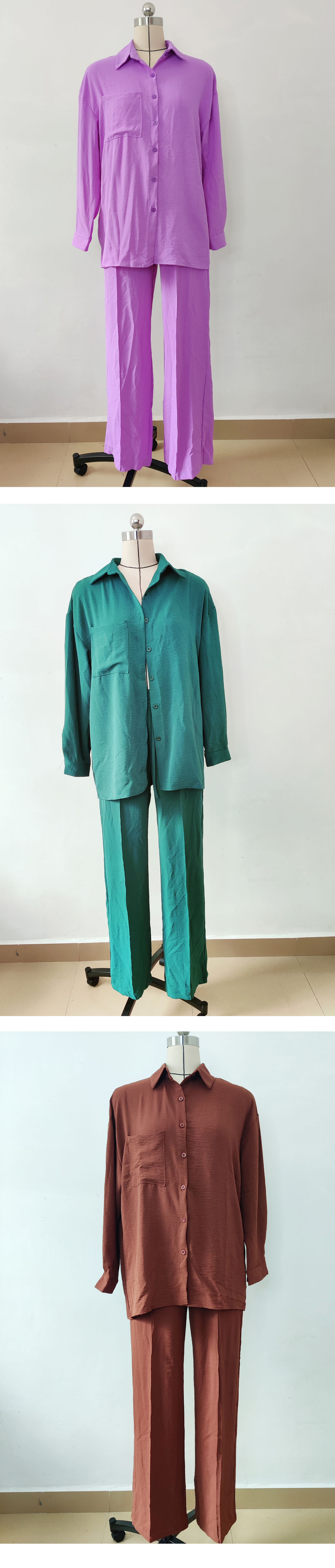 Conjunto de dos piezas para mujer camisa holgada y pantalón_voghion.com