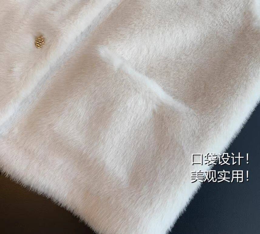 Áo vest nữ phối lông cừu cổ chữ V dáng ngắn mặc ngoài mùa đông — màu xám nhạt, đen chi tiết 10