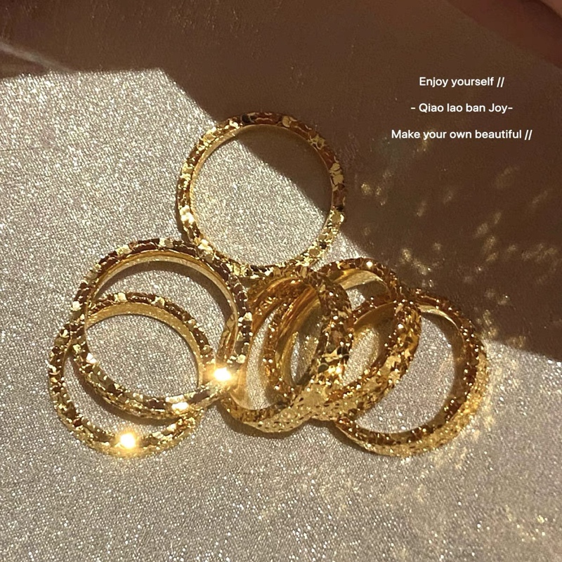 Gold Store Same Fadeless Gold Plating Stars Crushed Ice Ice Ring Narrow Version Wide Version for Girlfriend Personality