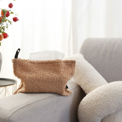 Beautiful element circle velvet household living room tissue bag Nordic Teddy velvet desktop tissue set paper box tissue box