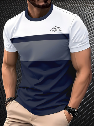 New Summer 3D Digital Printing Short-Sleeve T-Shirt for Men, European and American Fashion Casual Style Printed Crew Neck Short Sleeve