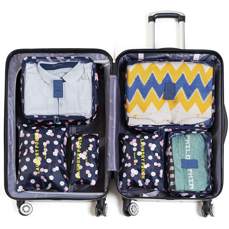 Nuevo impreso bolsa de almacenamiento de viaje traje de seis 6 piezas bolsa de organización de ropa de viaje bolsa de almacenamiento de ropa impermeable