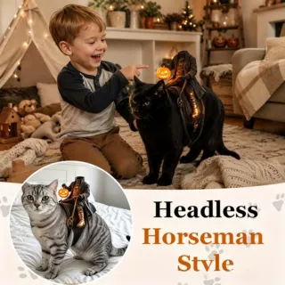 跨境新款万圣节Headless Horseman Cat Costume 无头骑士猫咪服装